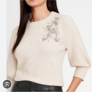 Banana Republic Embellished Puff Sleeve Sweater Wool Alpaca Size Small NWT